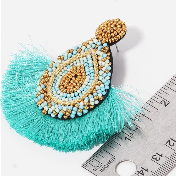 BEADED TEARDROP TASSEL POST EARRINGS - Picture 4 of 4